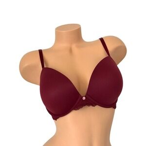 Victoria's Secret 34DD Dream Angels Push-Up Bra Plunge Lace Red Wine Underwire